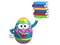 Decorated mascot easter egg holding stack of colorful books isol