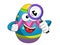 Decorated mascot easter egg magnifying isolated