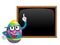 Decorated mascot easter egg teaching blank blackboard or chalkbo