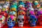 Decorated Mexican colorful skulls at market, Mexico