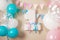 Decorated number 1 for a birthday. Happy birthday one year for twins. White, pink, blue colors