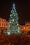 Decorated outdoor Christmas tree on Masarykovo namesti square in Karvina town in Czech republic