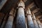 Decorated pillars and ceiling in Dendera temple, Egypt