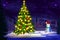 Decorated pine tree for Merry Christmas holiday celebration