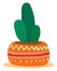A decorated round earthen flower pot with small cactus plants provides extra style to the space occupied vector color drawing or