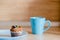 Decorated  tasty Cupcake with slice of Strawberry and Chocolate on the table. Horizontal view several objects