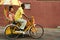 A decorated trishaw or tricycle rickshaw in historical Malacca or Melaka, Malaysia