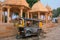 Decorated tuk-tuk parked at Gadi Sagar temple, Jaisalmer, India