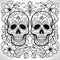 Decorated with two human skulls, decorated all around with flowers. For the day of the dead and halloween. Black and white picture