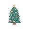 Decorated vintage Christmas tree with colorful retro ornaments