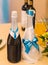 Decorated wedding bottle of champagne