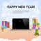 Decorated Workplace Laptop Computer Happy New Year Internet Christmas Sale Decoration