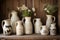 Decorating a beautiful farmhouse of Nautical Style Vintage Milk Jugs. AI Generated