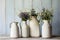 Decorating a beautiful farmhouse of Nautical Style Vintage Milk Jugs. AI Generated