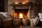 Decorating a beautiful fireplace room of Beach Cottage Style Include a Decorative Fireplace Basket. AI Generated