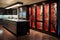 Decorating a beautiful kitchen of Asian Fusion Style Utilize Glass-Front Refrigerator Doors. AI Generated