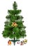 Decorating of the Christmas tree and broken toys, isolated on a