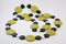 Decoration of beads of stone an olive green. Plastic retro beads