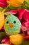 Decoration chick and tulip flowers for easter