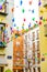 Decoration in the colorful square of the market of the Tapineria, center of the city of Valencia, where the tourists stop to rest