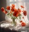 decoration floral beautiful background vase sunshine flower red poppy natural bouquet. Generative AI.