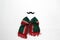 Decoration for Mexican party: tricolor tie bow, mustache, pinwheels, handmade doll with the colors of the Mexican flag green, whit