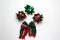 Decoration for Mexican party: tricolor tie bow, mustache, pinwheels, handmade doll with the colors of the Mexican flag green, whit