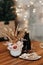 decoration of the New Year\\\'s table. Lovely new year and christmas