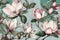 decoration watercolor magnolia flower seamless background pink floral pattern leaf wallpaper. Generative AI.