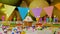 Decorations Birthday background with candles for all ages, cream cupcake with burning candle, sparkler and balloons