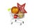 Decorations for Christmas and New Year in a basket from a hypermarket, shopping for the holiday