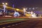 Decorations night Minsk on the eve of Christmas and New Year. Christmas tree on famous square in evening night city.