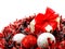 decorations with red and white tinsel chistmas background