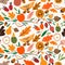 Decorative abstract autumnal seamless pattern, with seasonal cut out elements