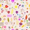 Decorative abstract seamless pattern with colorful doodles. Hand-drawn modern primitive style collection