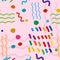 Decorative abstract seamless pattern with colorful doodles. Hand-drawn modern primitive style collection