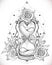 Decorative antique hourglass with roses illustration isolated on