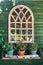 Decorative arched window mirror hanging on a wooden wall. Country style decoration