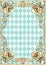 Decorative art nuovo floral blank frame on Alice in Wonderland style diamond checker pattern  vertical format with text place and