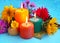 Decorative autumn candles and flowers