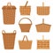 Decorative basket. Handcraft basket for products boxes for camping holiday hampers vector collection