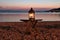 Decorative beach lantern at dusk