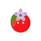 Decorative berry button design for clothing and craft with two holes. Cherry shaped vector illustration with flower and leaf.