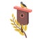 Decorative bird handmade house, home for wildlife character poultry isolated on white, cartoon vector illustration. Cozy