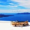 Decorative boat in Fira village on Santorini island, Greece