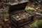 decorative box filled with treasures hidden in a forest glade