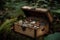 decorative box filled with treasures hidden in a forest glade