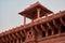 Decorative buildings and walls inside of Agra red fort in India, beautiful architecture elements