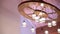 Decorative ceiling stylish lamp. Oval wooden chandelier.
