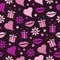 Decorative celebratory seamless background with lips,gift and hearts